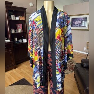 Units colorful 3/4 slant scarf sleeves open kimono cardigan-size l